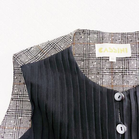 Cassini Pleated Front Tweed Sleeveless Vest Blazer Black & White SZ40 - Picture 2 of 5